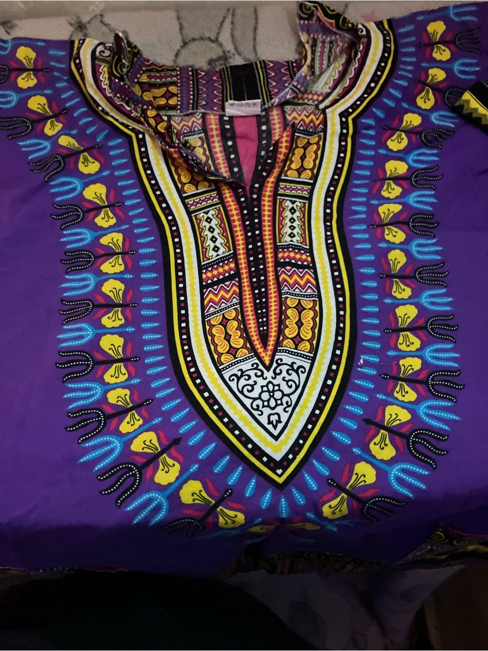 Purple Dashiki-Style Women's Dress with Bright Tribal Print